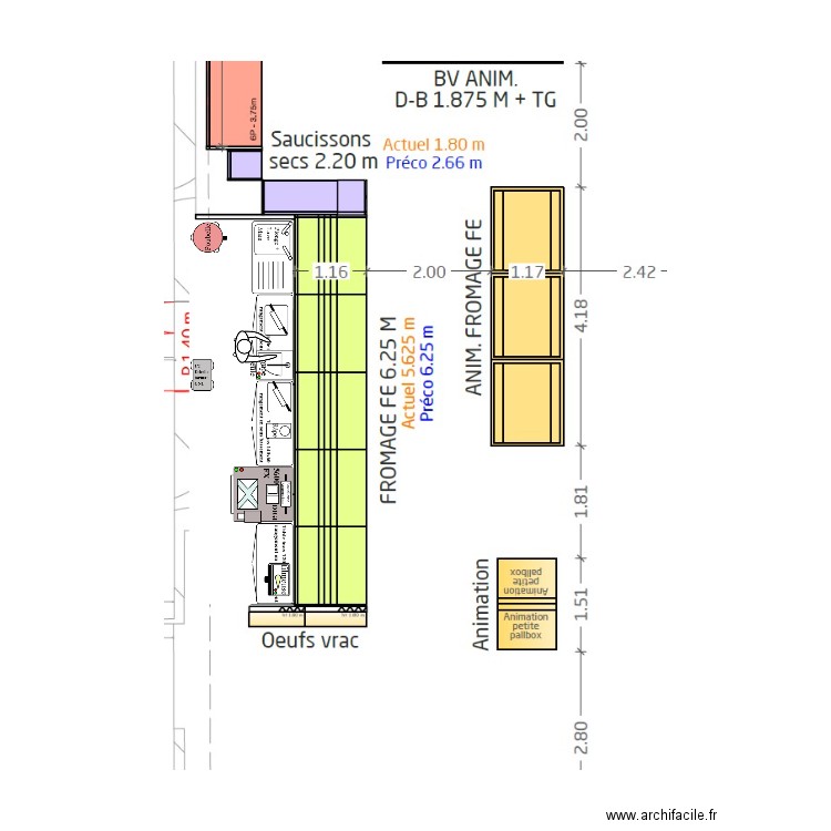 arr trad FC Pouxeux. Plan de 1 pièce et 9 m2