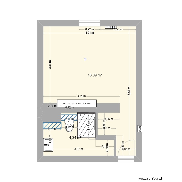 Appart Charrier V4. Plan de 2 pièces et 20 m2