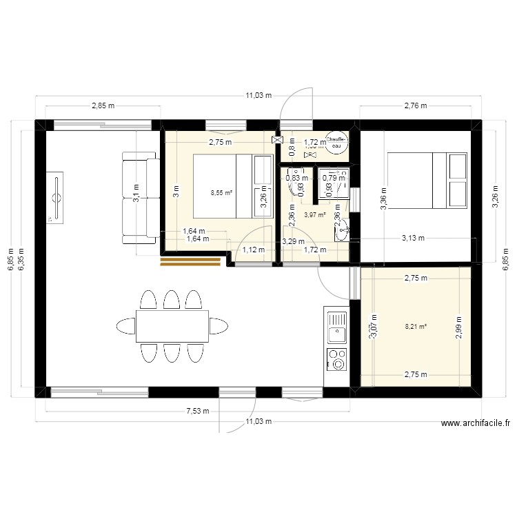 Bretagne1. Plan de 4 pièces et 22 m2