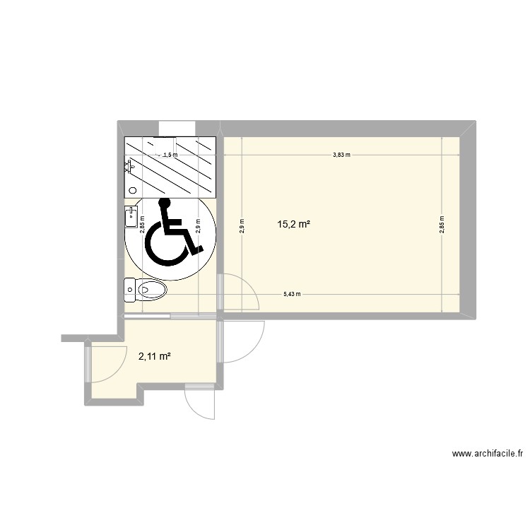 PLAN BOURGEOIS (après). Plan de 2 pièces et 17 m2