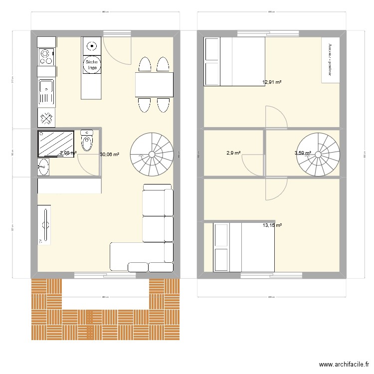 plan paea. Plan de 6 pièces et 66 m2
