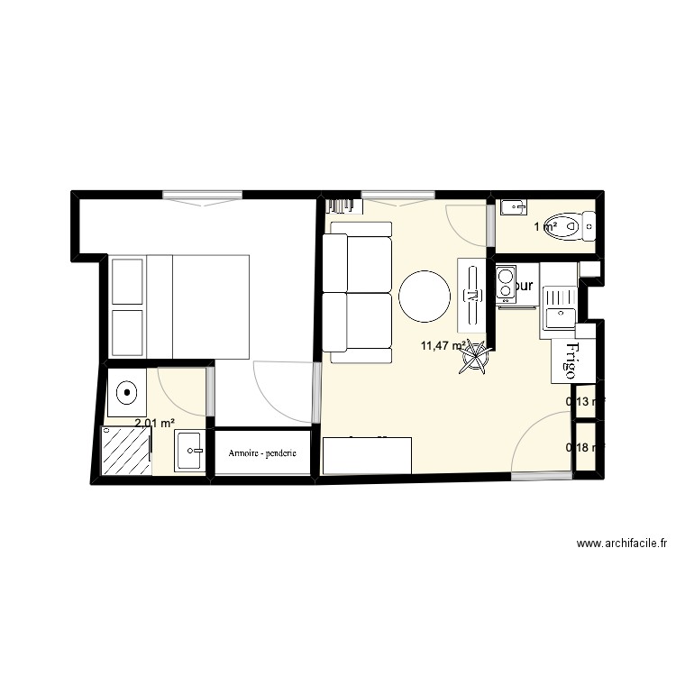 Travaux saint Ouen avec meubles. Plan de 5 pièces et 15 m2