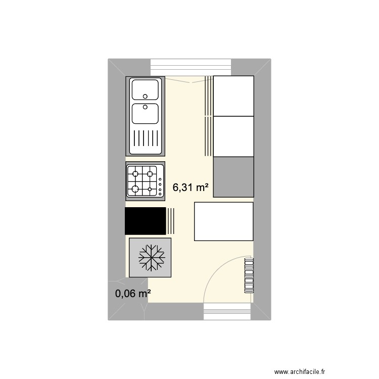 cuisine. Plan de 2 pièces et 6 m2