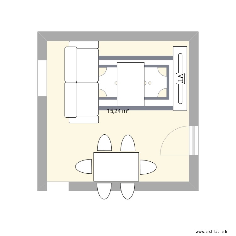 Salon 15m2. Plan de 1 pièce et 15 m2