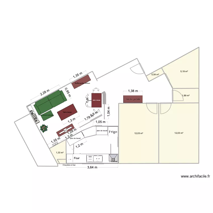 courances 3. Plan de 6  et 33 m²