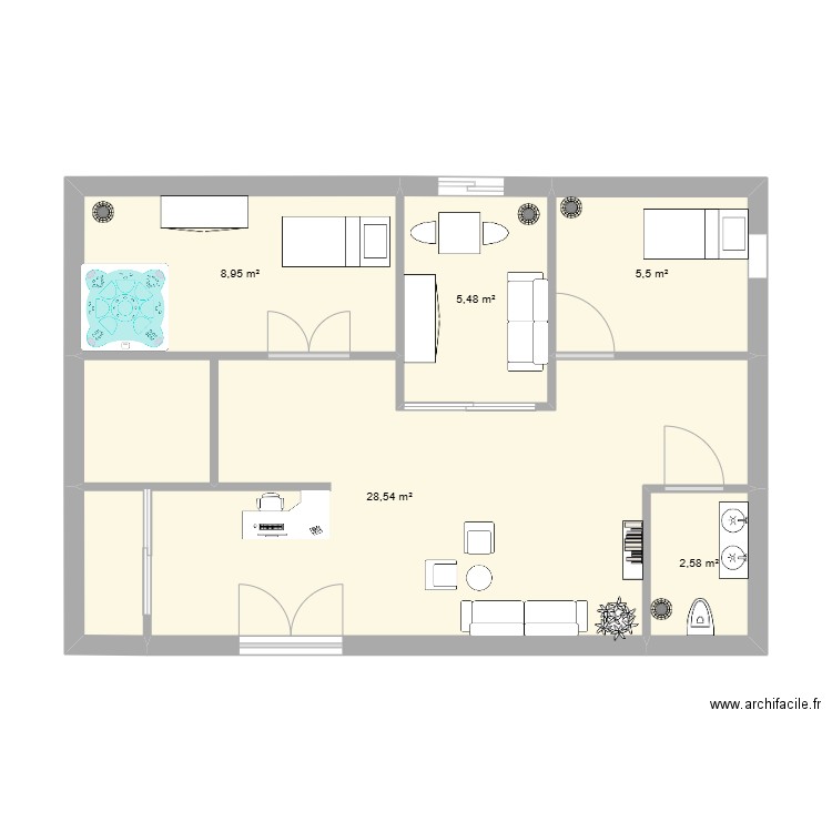 institut kalie et angelina. Plan de 5 pièces et 51 m2