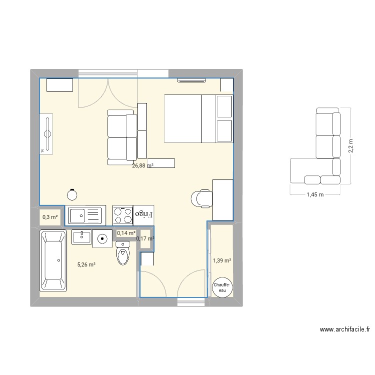 Appart Noémie 2. Plan de 6 pièces et 34 m2