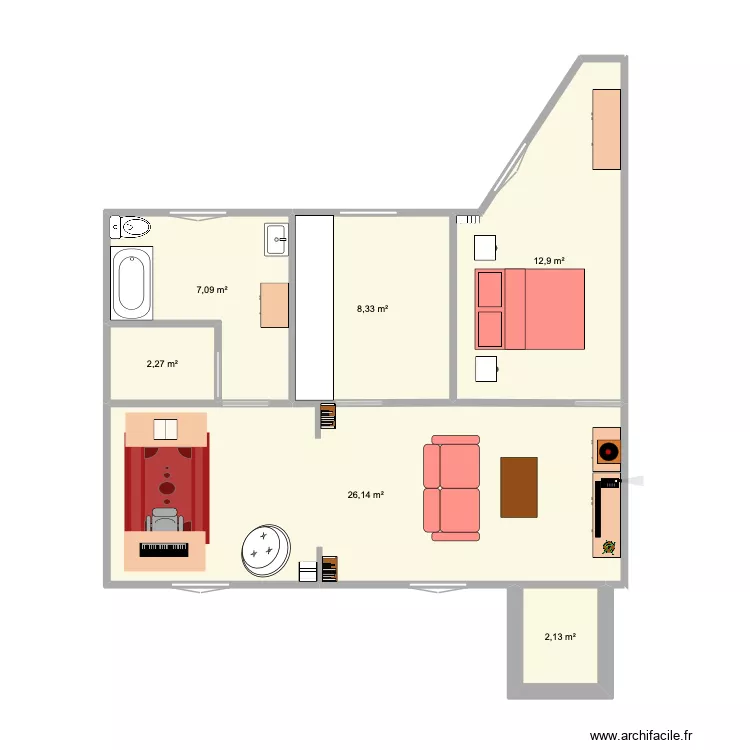 moo. Plan de 6  et 59 m²