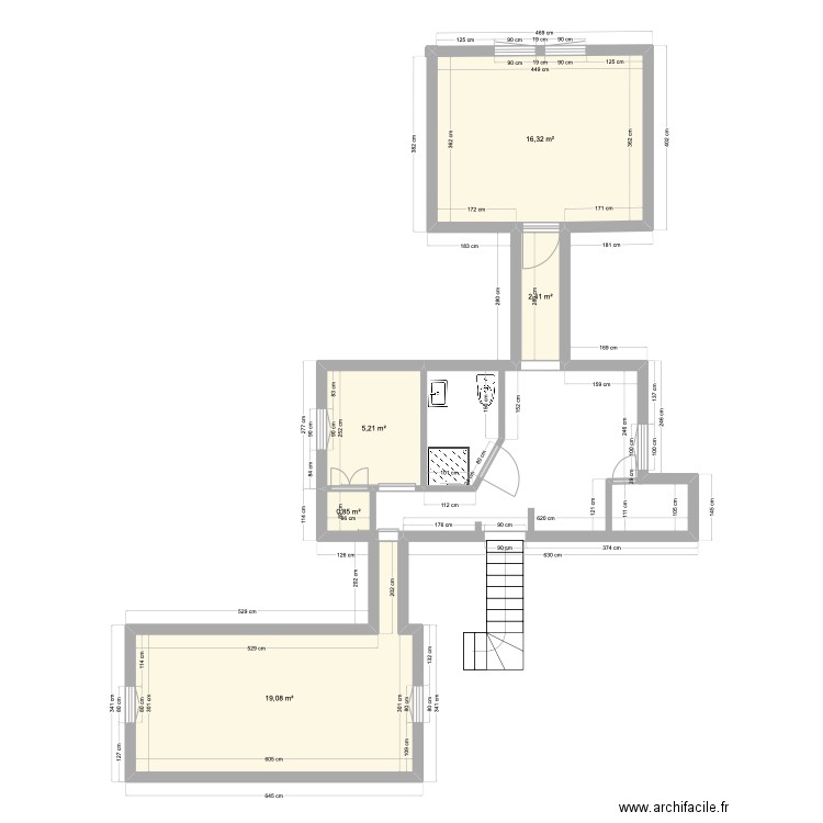 ETAGE MAISON. Plan de 5 pièces et 44 m2