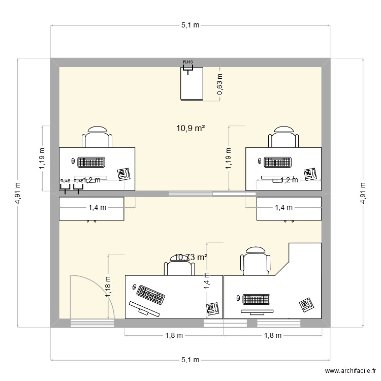 Bureau cond1. Plan de 2 pièces et 22 m2