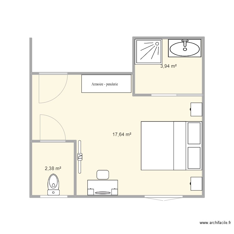 SB perso 01. Plan de 3 pièces et 24 m2