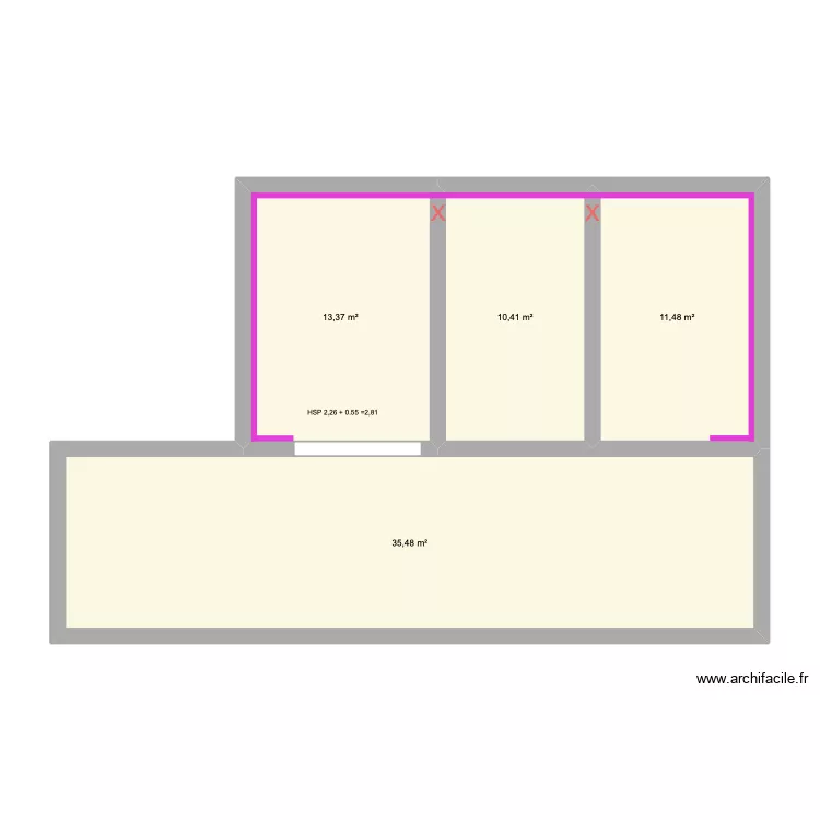 SOULE - CUV. Plan de 4 pièces et 71 m²