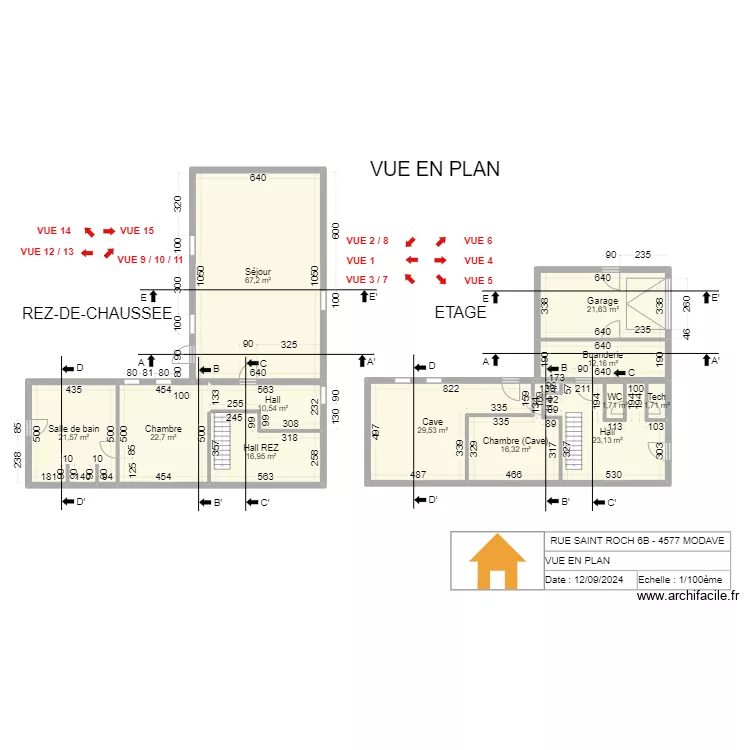 V.RADOUX - VUE EN PLAN - 1/100 - ARCHI. Plan de 