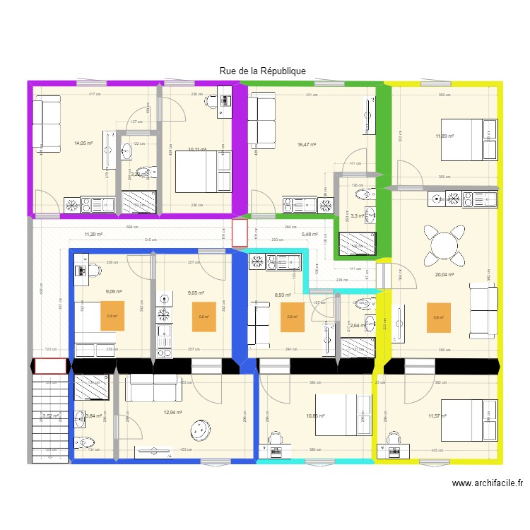 173 République R+2 new. Plan de 18 pièces et 168 m2