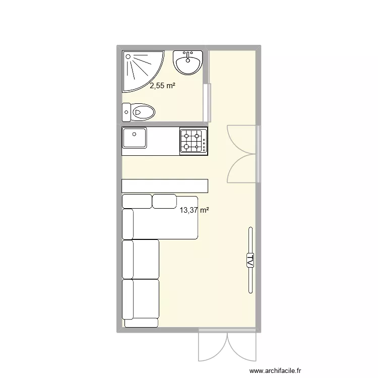 a tiny house. Plan de 2  et 16 m²