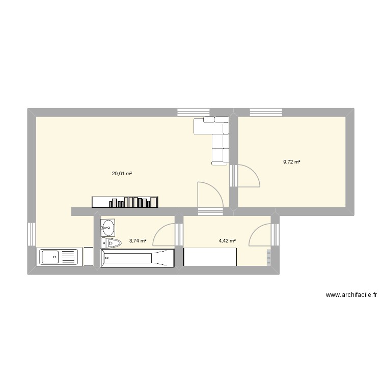 VILLAESTE. Plan de 4 pièces et 38 m2