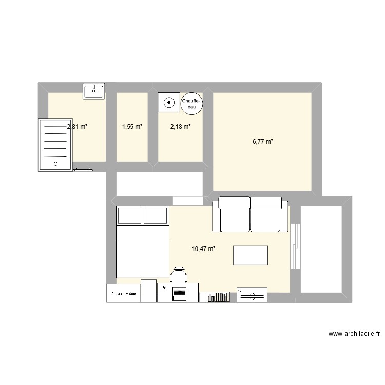 appart 2. Plan de 5 pièces et 24 m2