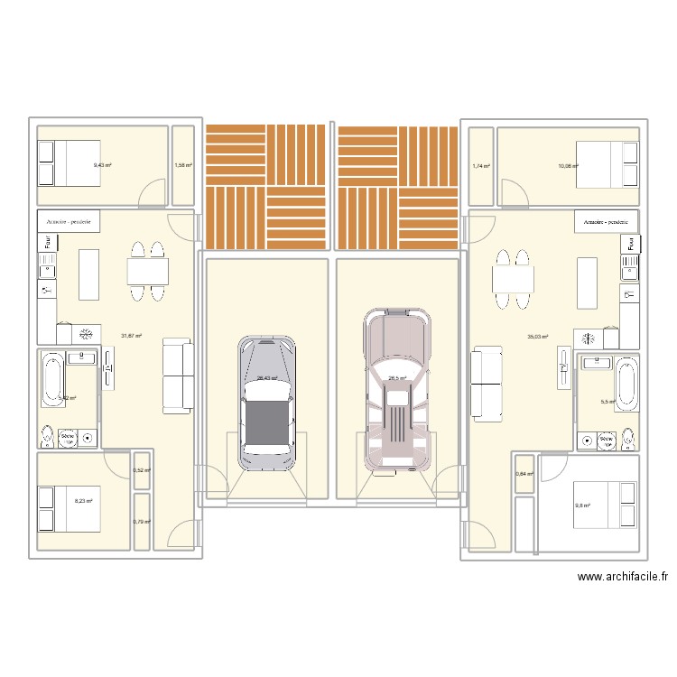 duplex 4 1/2. Plan de 15 pièces et 173 m2