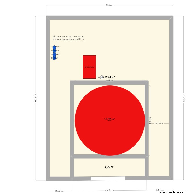 ferme. Plan de 3 pièces et 58 m2