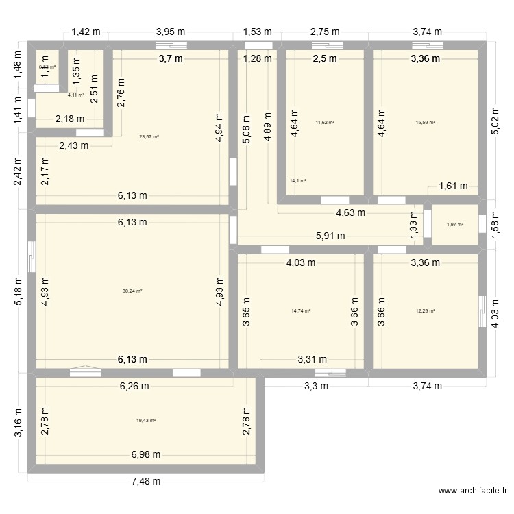 planPK16-2. Plan de 11 pièces et 148 m2