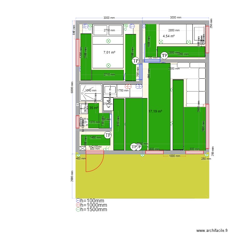 Алла Софринские Пруды Эл ТПП. Plan de 5 pièces et 42 m2