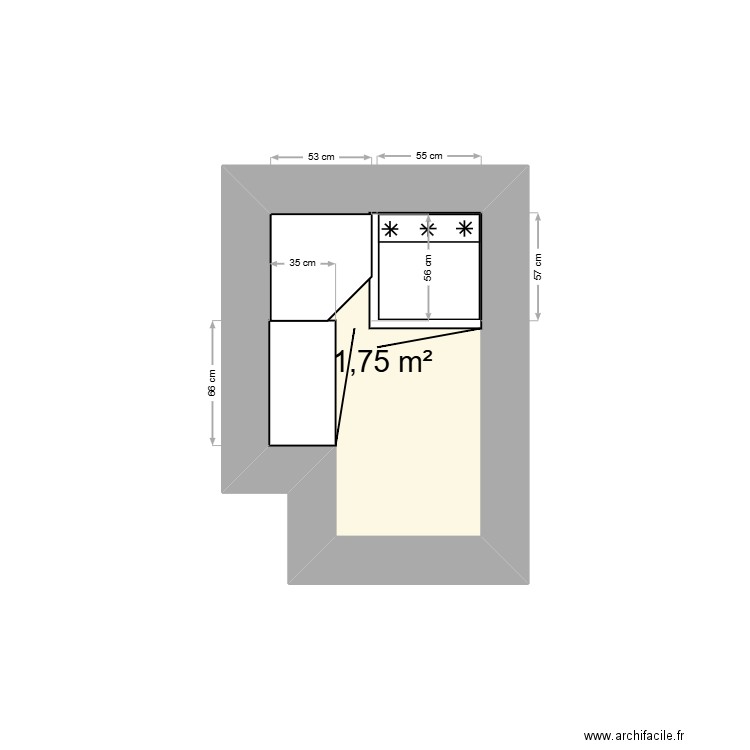 Placards. Plan de 1 pièce et 2 m2