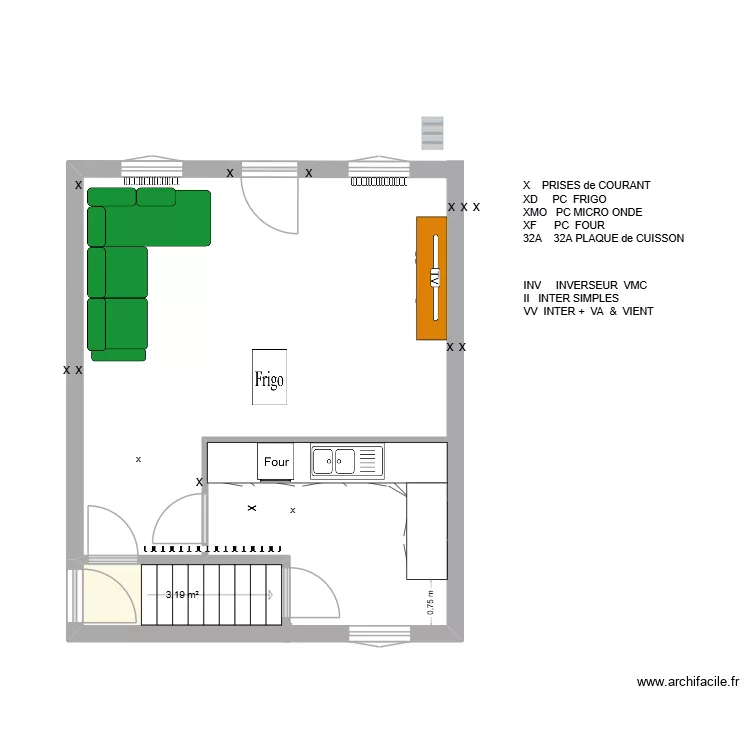 PRISES     PC. Plan de 1  et 3 m²