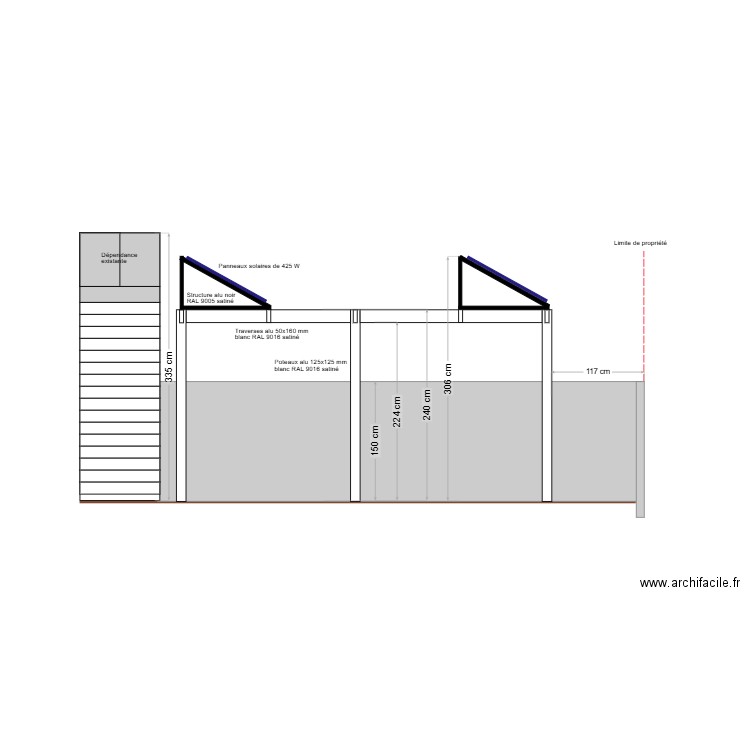 vue de coté pergola solaire BERTAUX avec PS. Plan de 0 pièce et 0 m2
