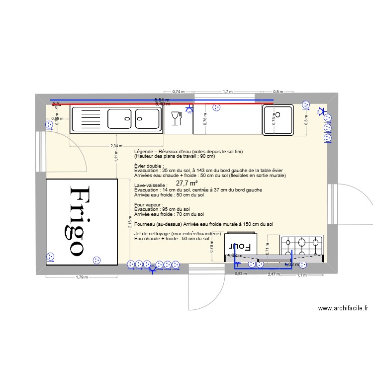 Atelier NSM eaux. Plan de 1 pièce et 28 m2