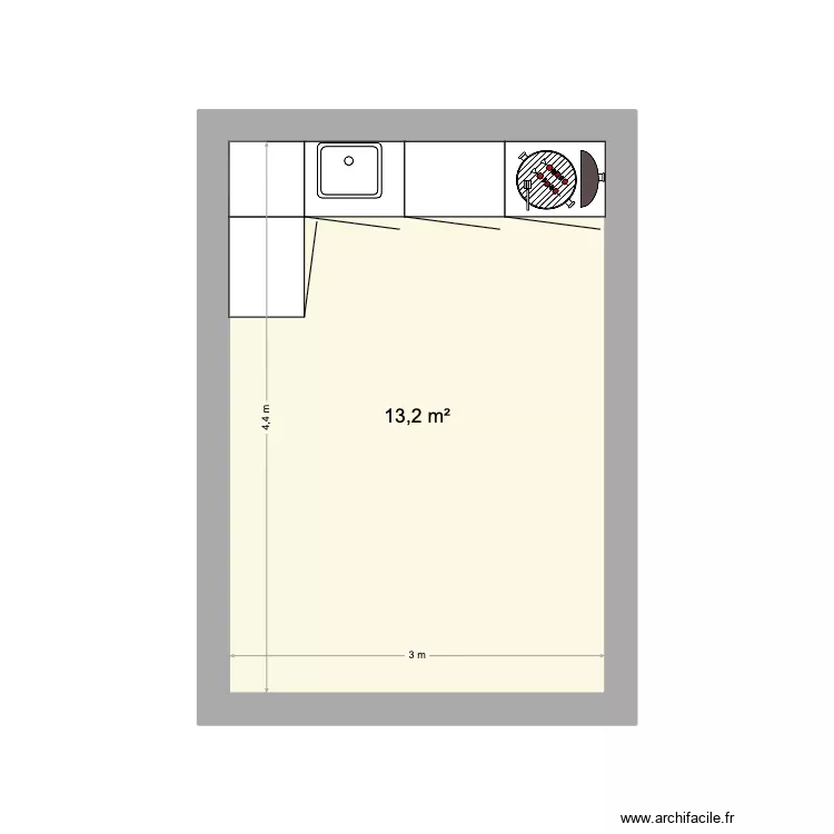 pool house. Plan de 1  et 13 m²