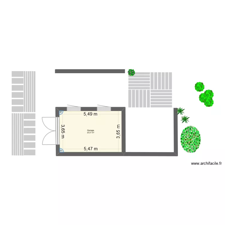 garage RDC-actuel. Plan de 1  et 20 m²