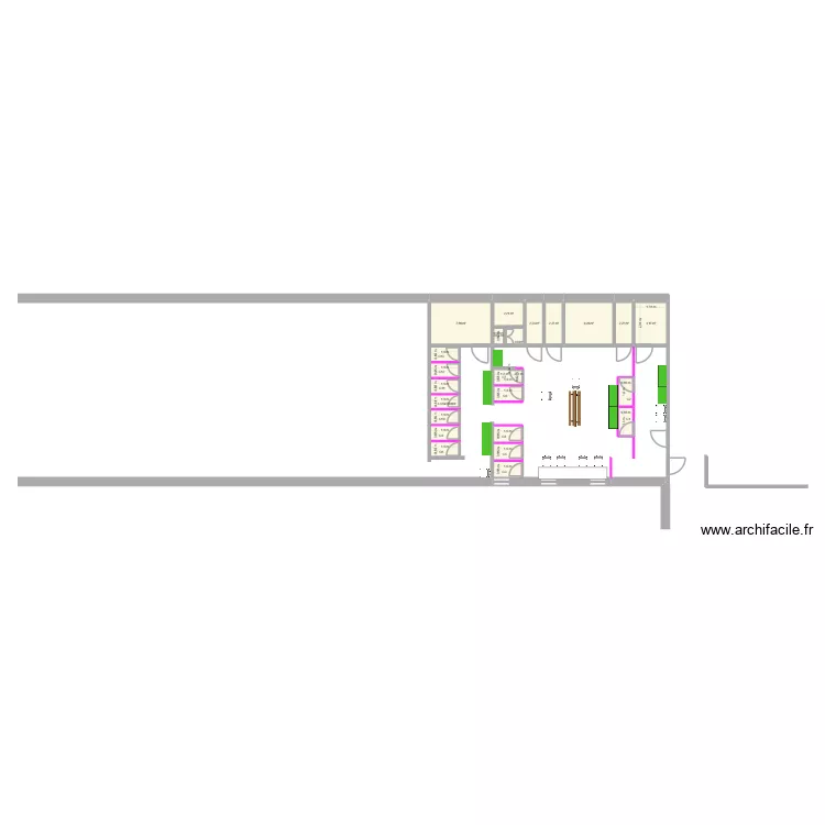 Vestiaires Alovive modii&eacute; au 22.06. Plan de 23  et 48 m²