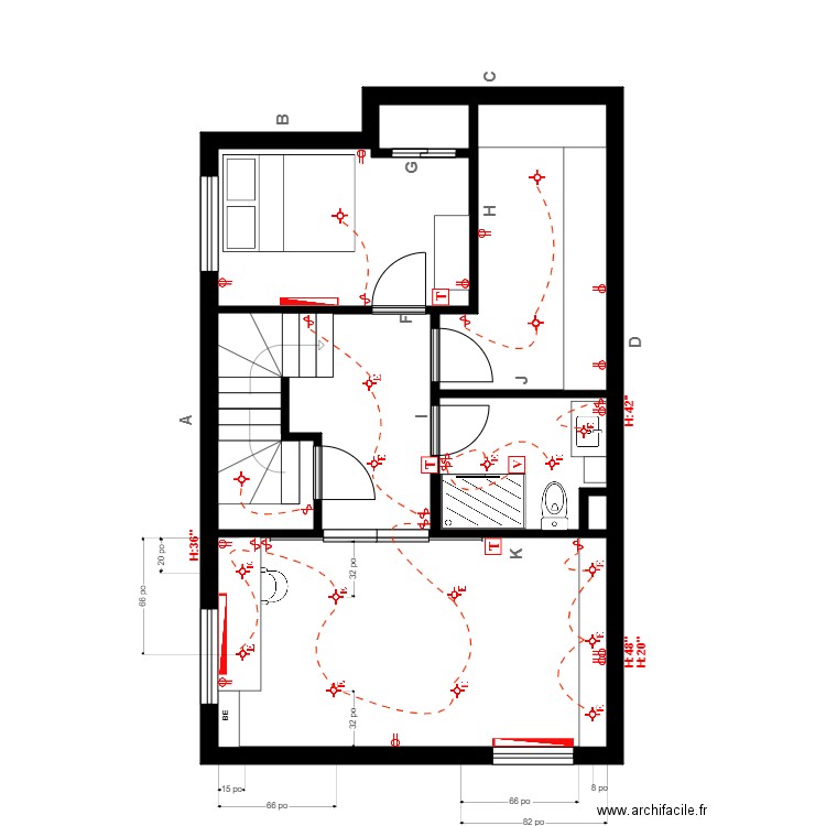 Houle Électrique. Plan de 7 pièces et 47 m2