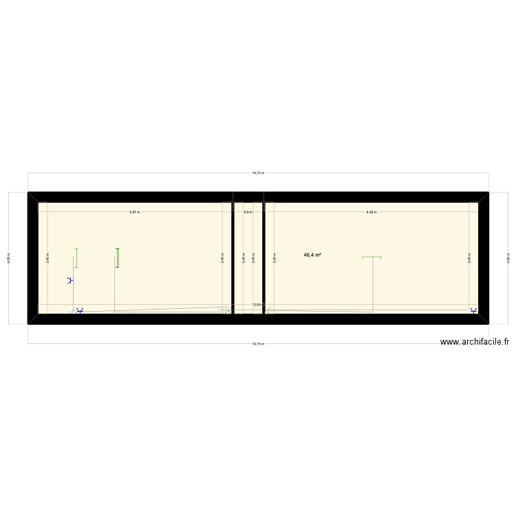 7370 Olivie cave. Plan de 1 pièce et 46 m2