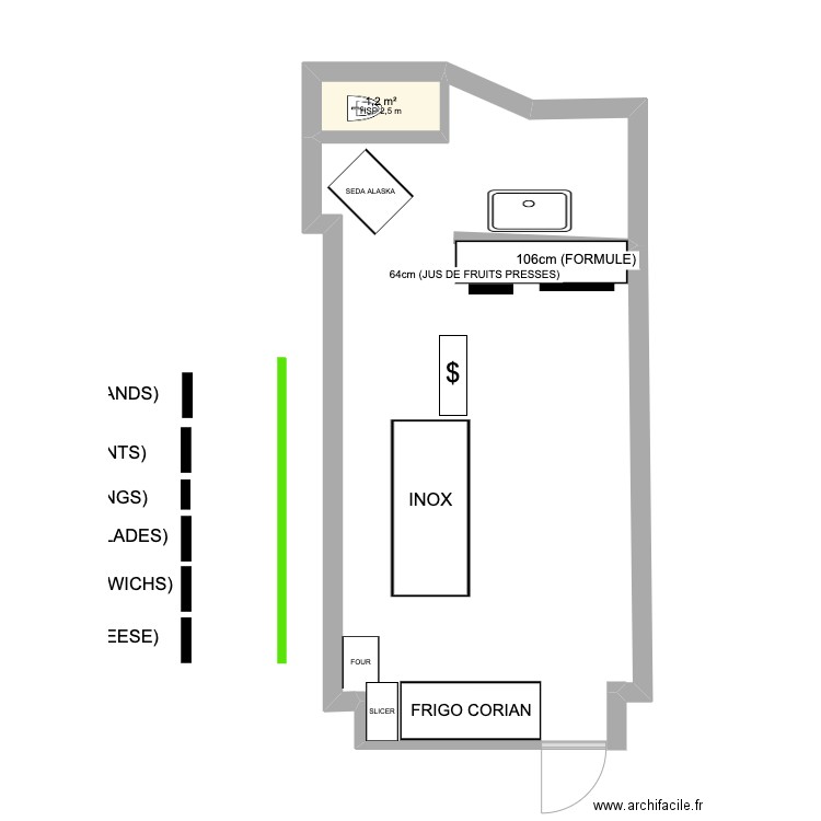 MANDAR. Plan de 1 pièce et 1 m2