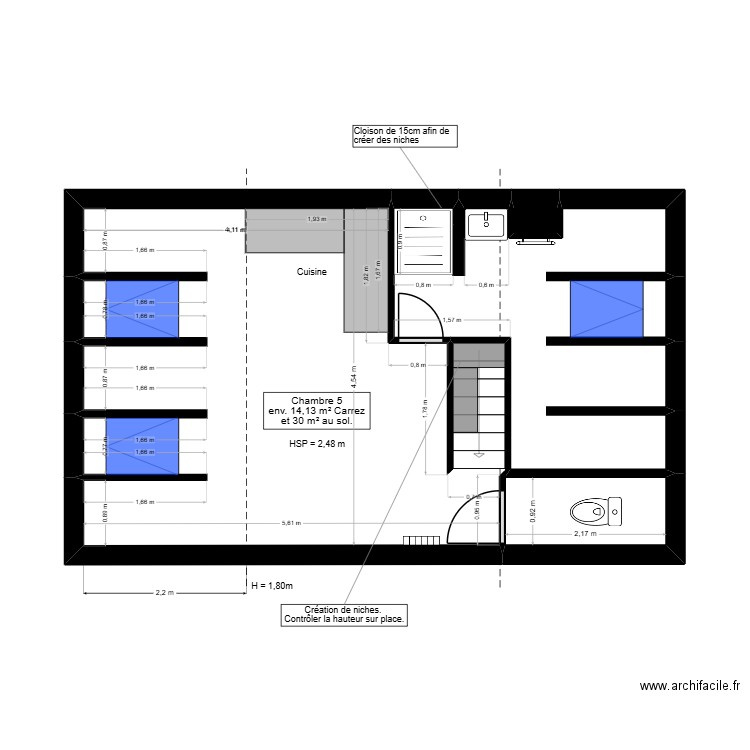 P3.3 PLAN COMBLES SANITAIRES - PROJET SONNEVILLE. Plan de 4 pièces et 34 m2