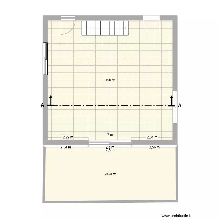 escudi&eacute; rdc. Plan de 2 Pièces et 69 m²