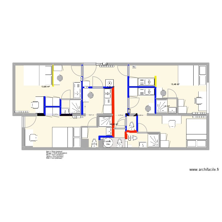 ST HERBLAIN MAYENNE VFF Cloisons. Plan de 5 pièces et 73 m2