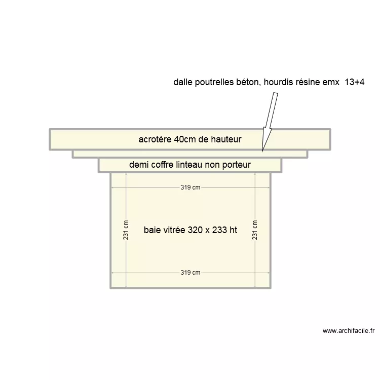 vue baie vitr&eacute;e sans retomb&eacute;e de linteau. Plan de 