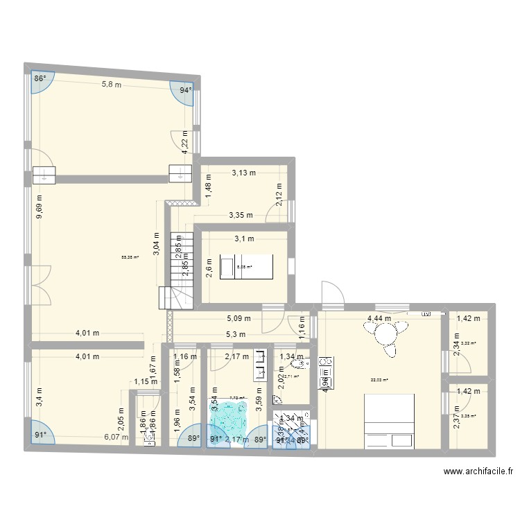 bailleuil. Plan de 8 pièces et 134 m2