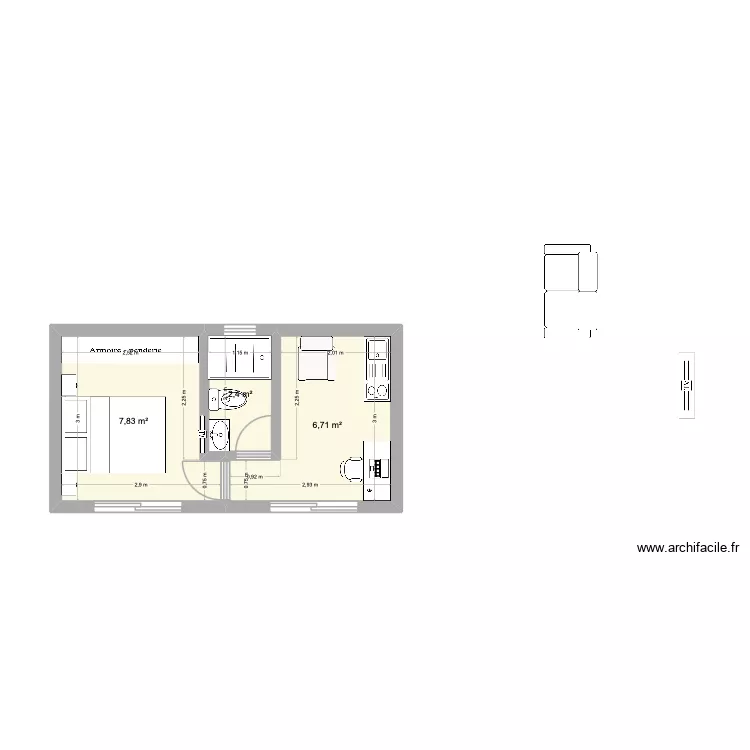 sedona. Plan de 3  et 17 m²