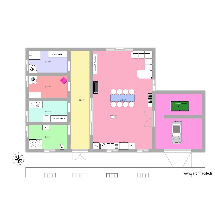 Maison handicap. Plan de 7 pièces et 108 m2