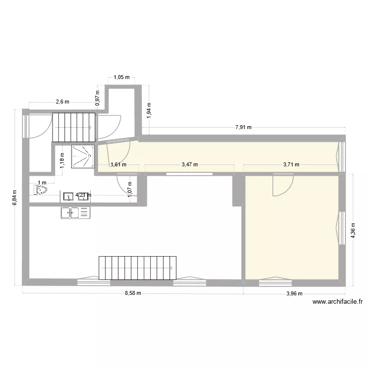 appart 1er gauche etape 4. Plan de 4 pièces et 26 m²