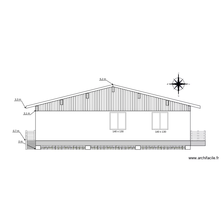 Facade Est 100m2. Plan de 