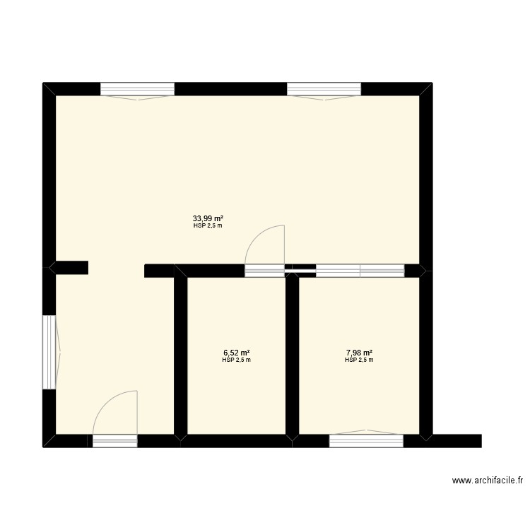 rez de Chauser. Plan de 3 pièces et 48 m2