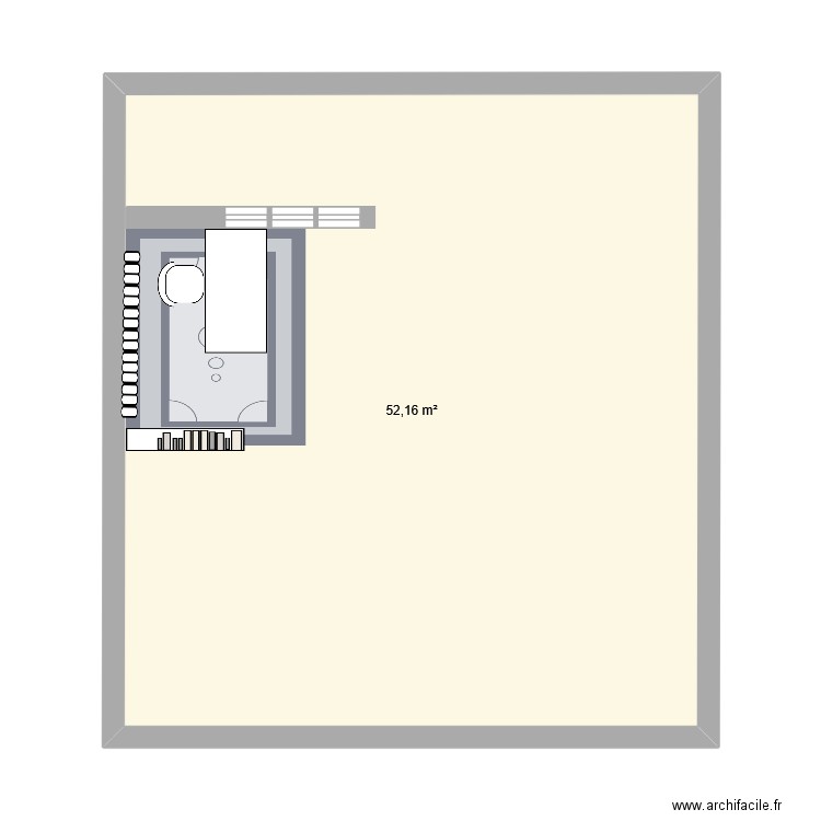 buro. Plan de 1 pièce et 52 m2