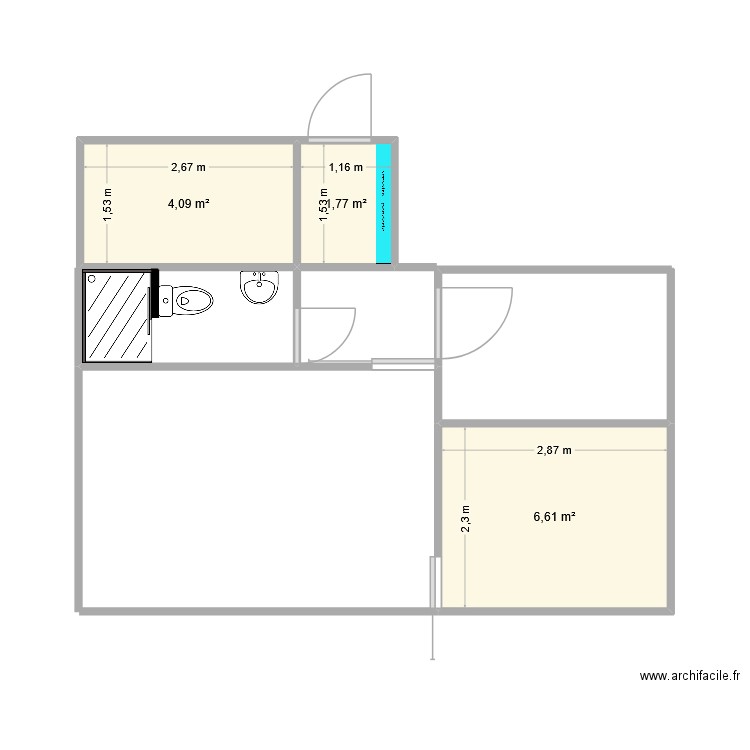 appt. Plan de 3 pièces et 12 m2