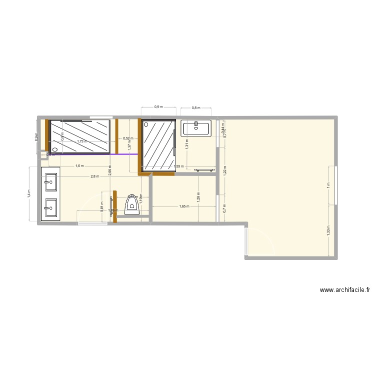 SDB Agencement 7. Plan de 2 pièces et 22 m2