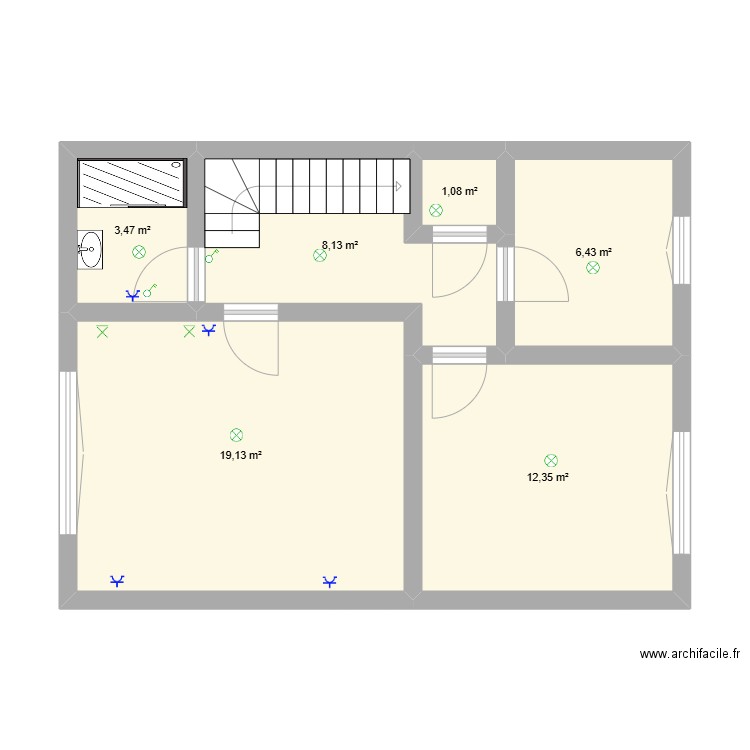1er étage. Plan de 6 pièces et 51 m2