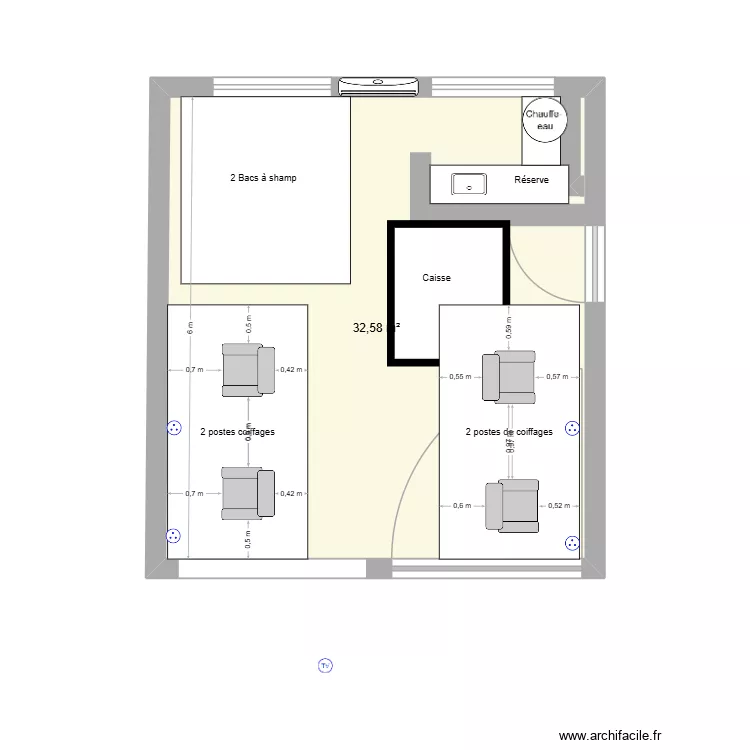 Salon. Plan de 1  et 33 m²